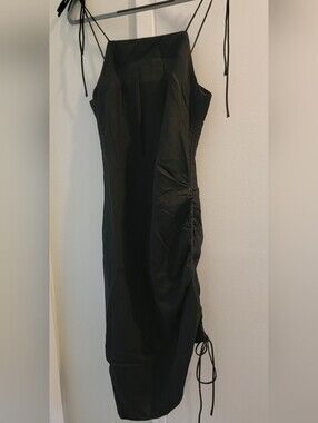 H&M Black Ruched Side Slip Dress with Tie Top Shoulder Straps. S